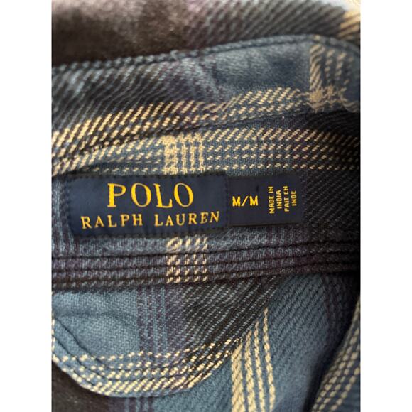 Polo Ralph Lauren Mens Medium Blue Plaid Heavy Button Up Long Sleeve Shirt - Picture 3 of 11